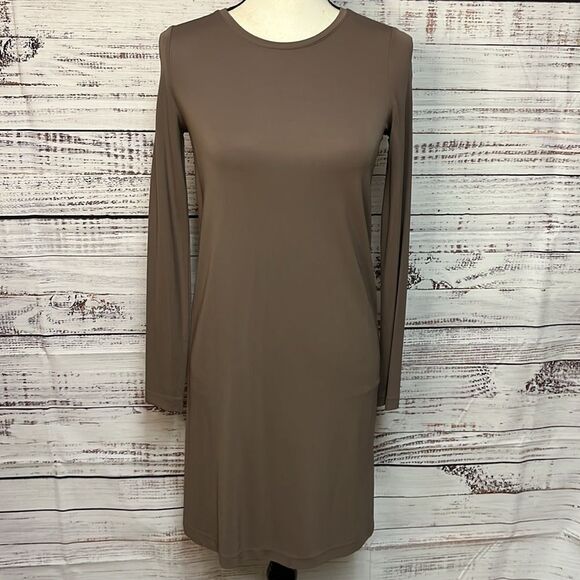WILFRED METONYMIE SLINKY NEUTRAL CHOCOLATE BROWN DRESS WOMENS XS LONG SLEEVE - Picture 11 of 13